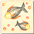 Carrelage - Décoration - Frise 7.5 x 22 Poissons- Motif - Design - Faïence de Provence à Salernes